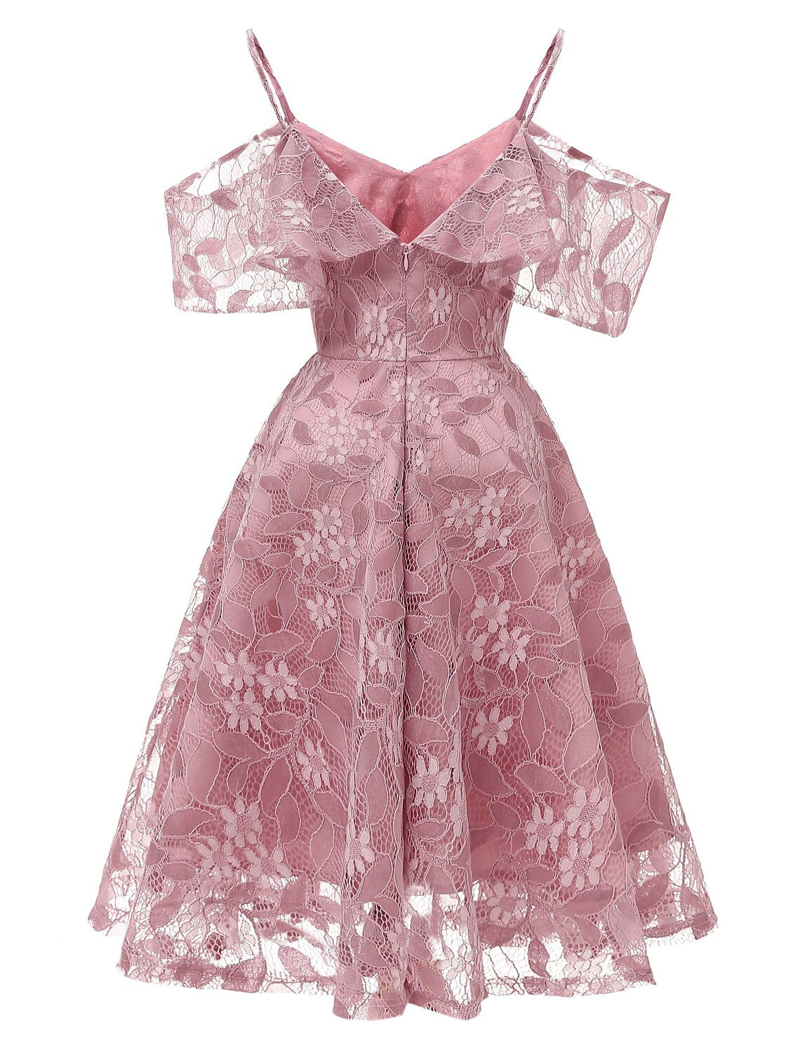 A-Line Cocktail Dresses Vintage Dress Graduation Party Wear Knee Length Short Sleeve Spaghetti Strap Lace with Lace Insert Pattern / Print