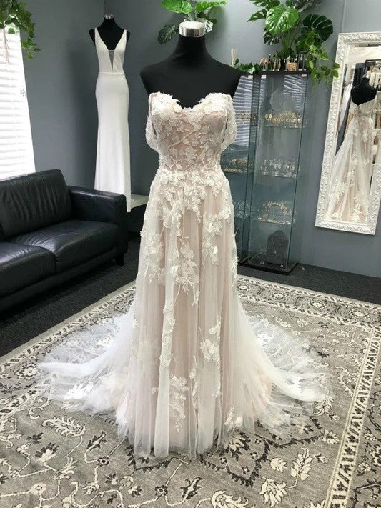 DingJiDress Princess Off The Shoulder A Line Applique Tulle Wedding Dresses