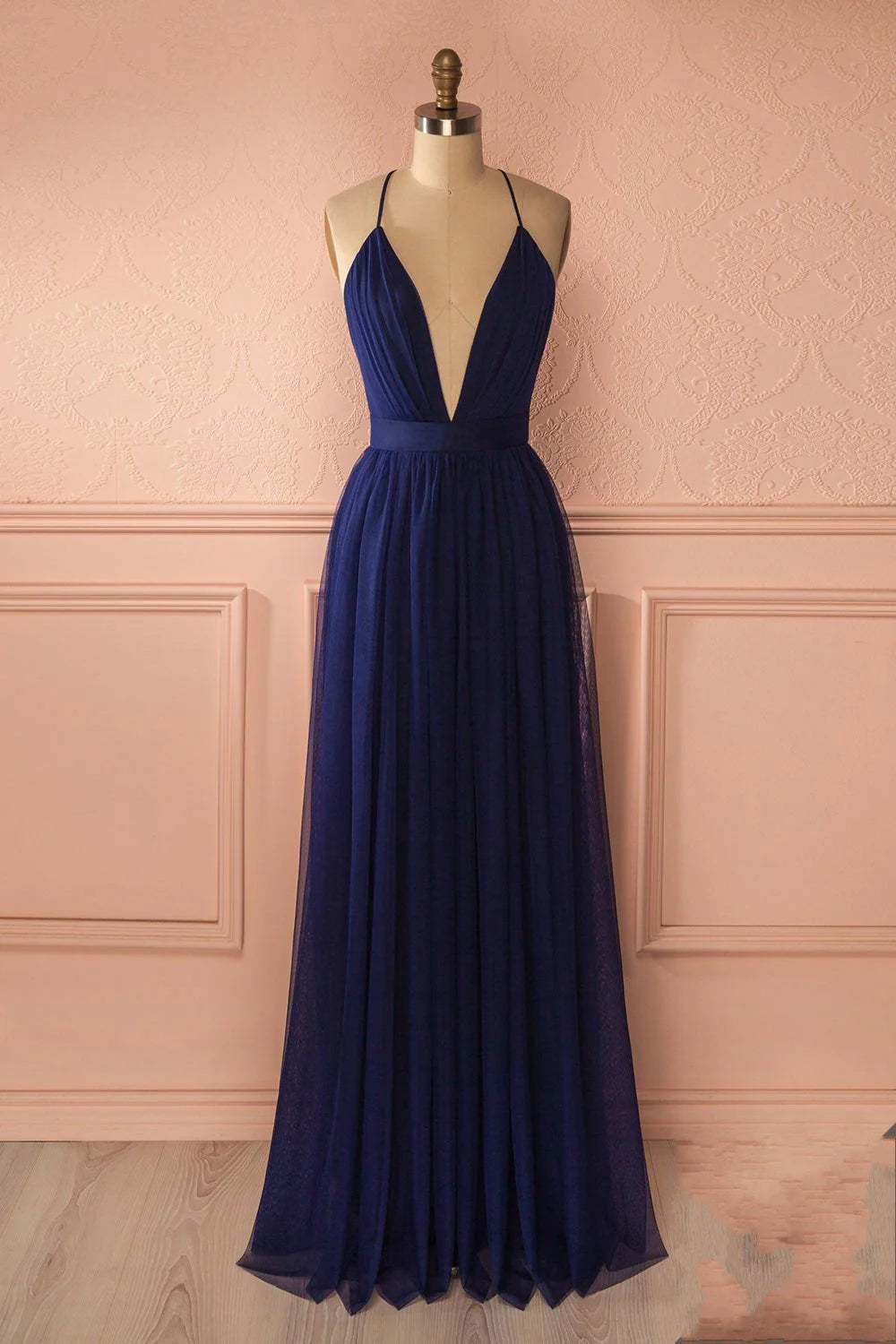 DingJiDress evening dress prom dresses fashion navy blue tulle backless backs