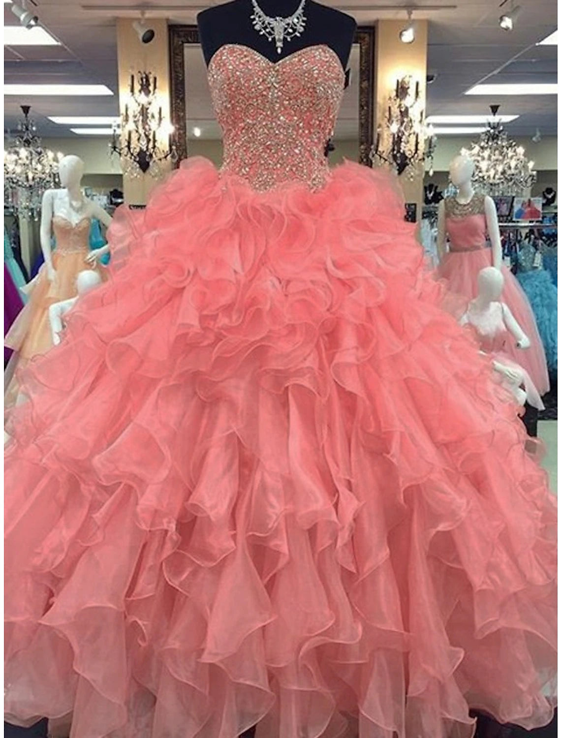Ball Gown Quinceanera Dresses Sparkle & Shine Dress Wedding Prom Floor Length Sleeveless Strapless Organza with Sequin