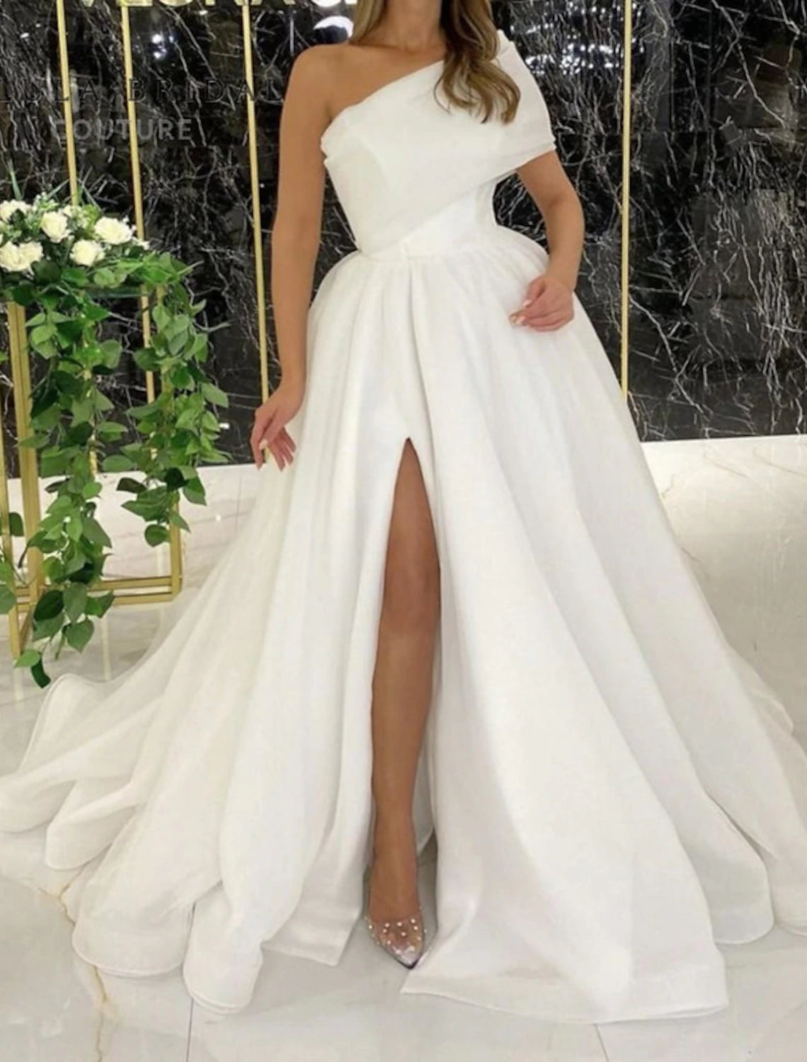 Ball Gown Evening Gown Celebrity Style Dress Wedding Guest Birthday Court Train Sleeveless One Shoulder Wednesday Addams Family Organza