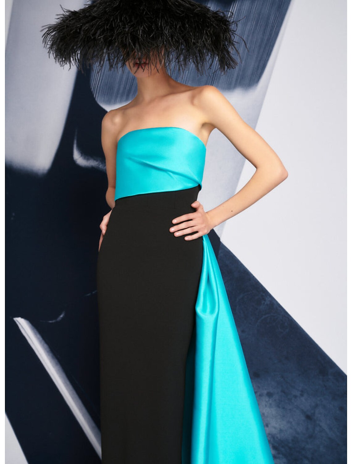 Sheath / Column Evening Gown Color Block Dress Wedding Short / Mini Sleeveless Strapless Satin with Ruched