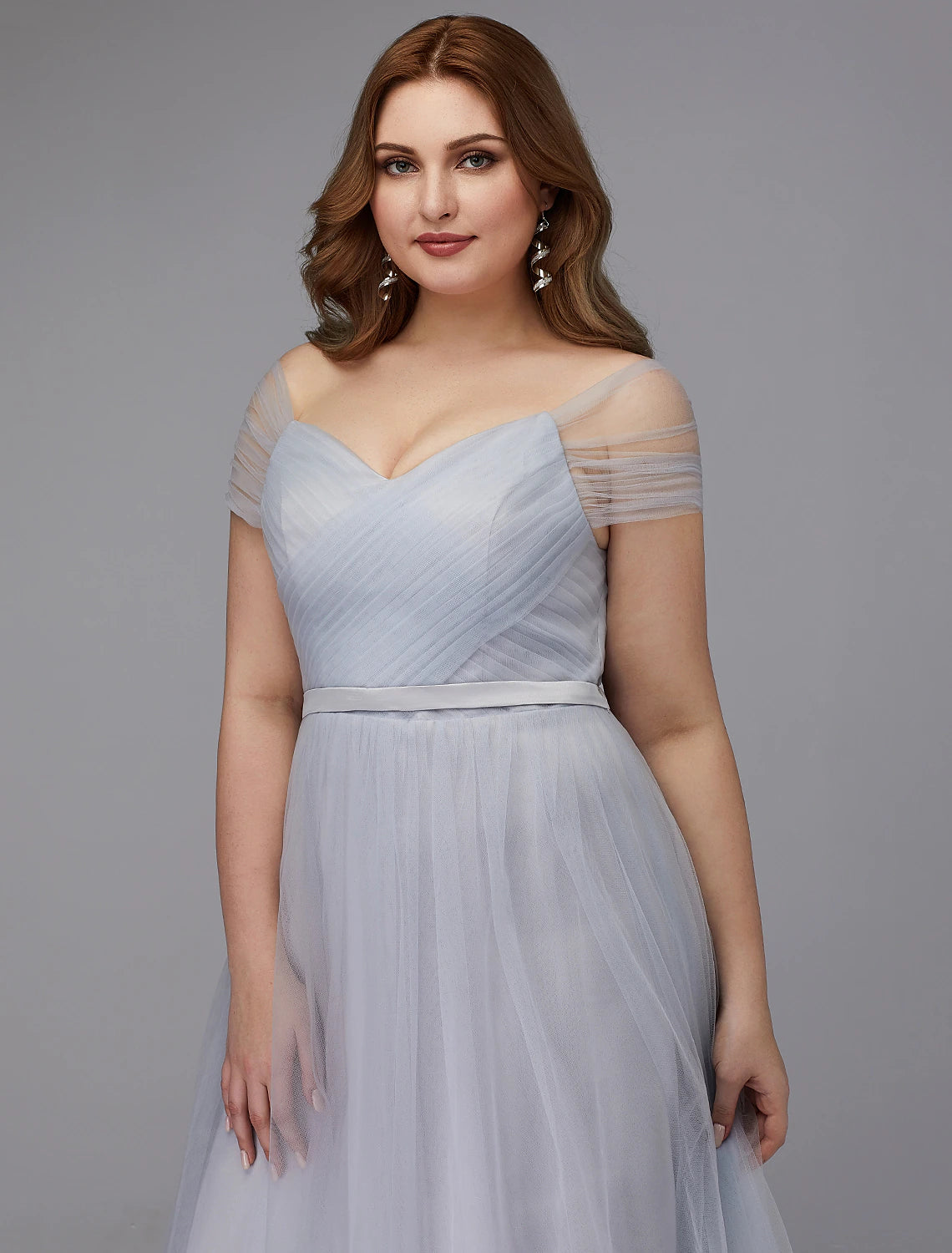 A-Line Elegant Dress Wedding Guest Cocktail Party Tea Length Short Sleeve Off Shoulder Tulle with Sash / Ribbon Criss