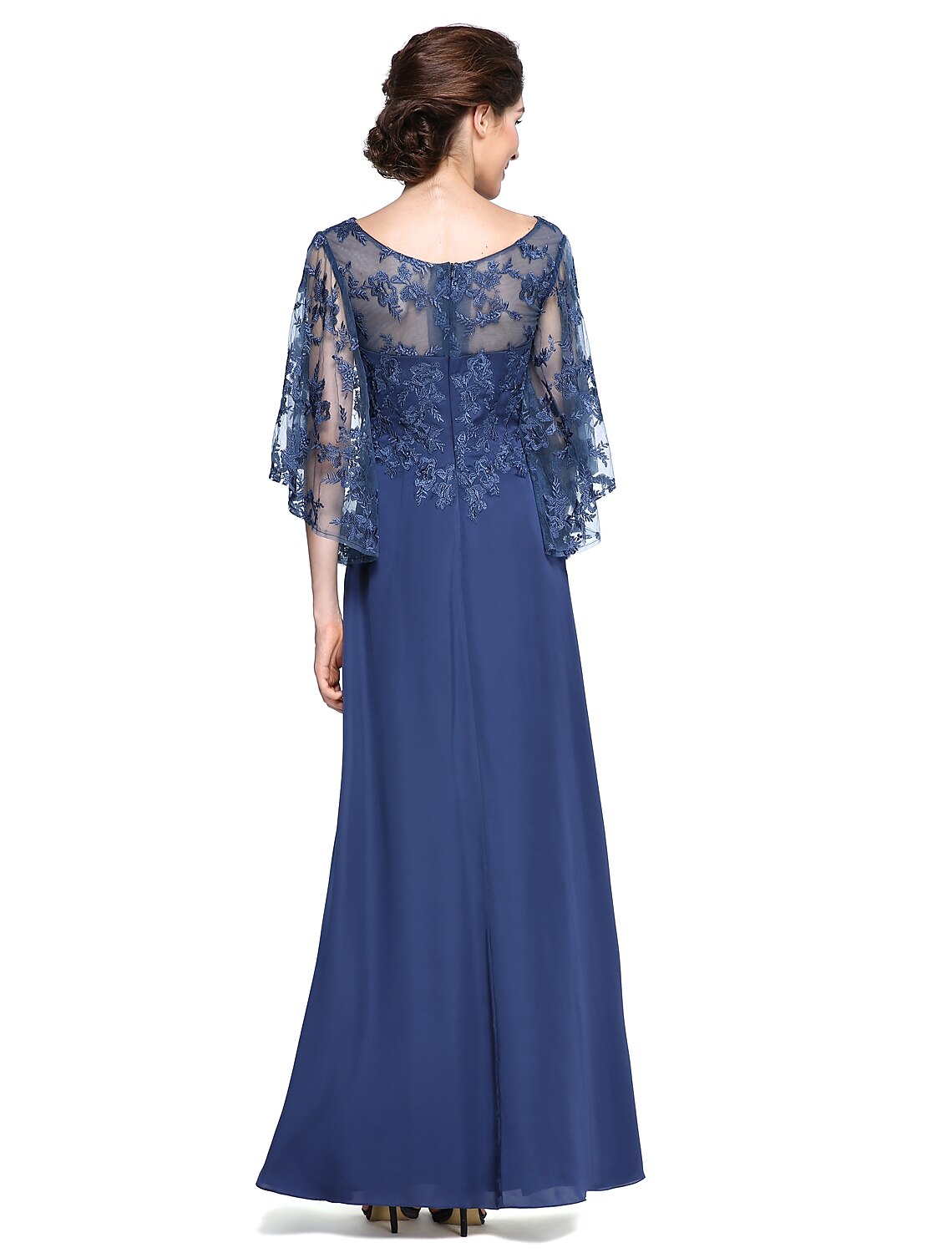 Mother of the Bride Dress Elegant Neck Ankle Length Chiffon Lace Half Sleeve with Lace