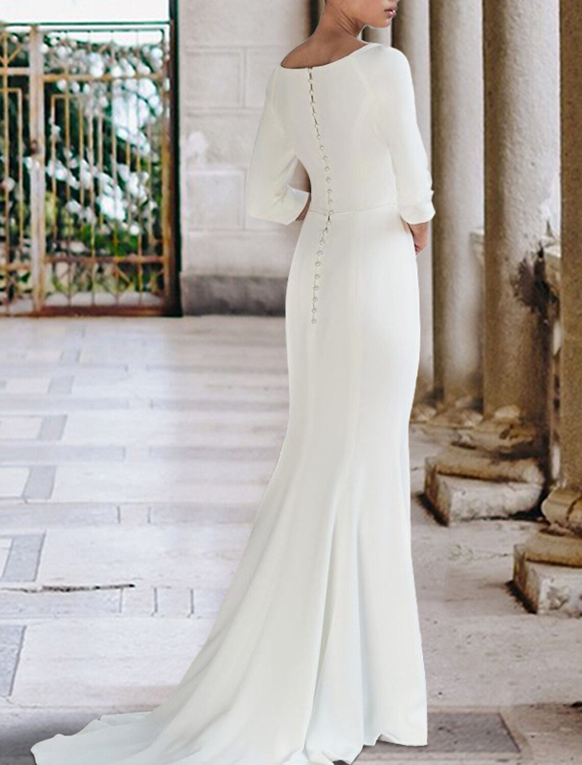 Hall Casual Wedding Dresses Mermaid / Trumpet Sweetheart Half Sleeve Sweep / Brush Train Stretch Fabric Bridal Gowns