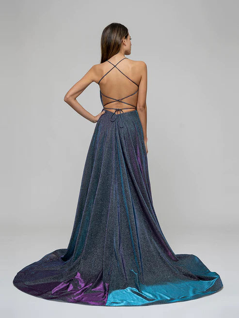 DingJiDress Pockets A Line Halter Prom Dresses With Criss Cross Back