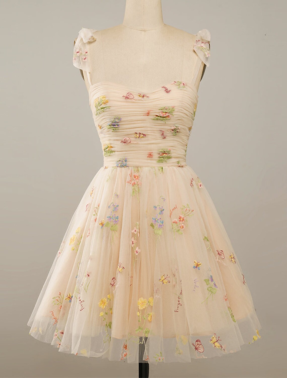 A-Line Homecoming Dresses Floral Dress Party Wear Summer Short / Mini Sleeveless Spaghetti Strap Tulle with Embroidery