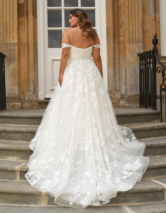 DingJiDress a fully embroidered a-line with off-the-shoulder straps
