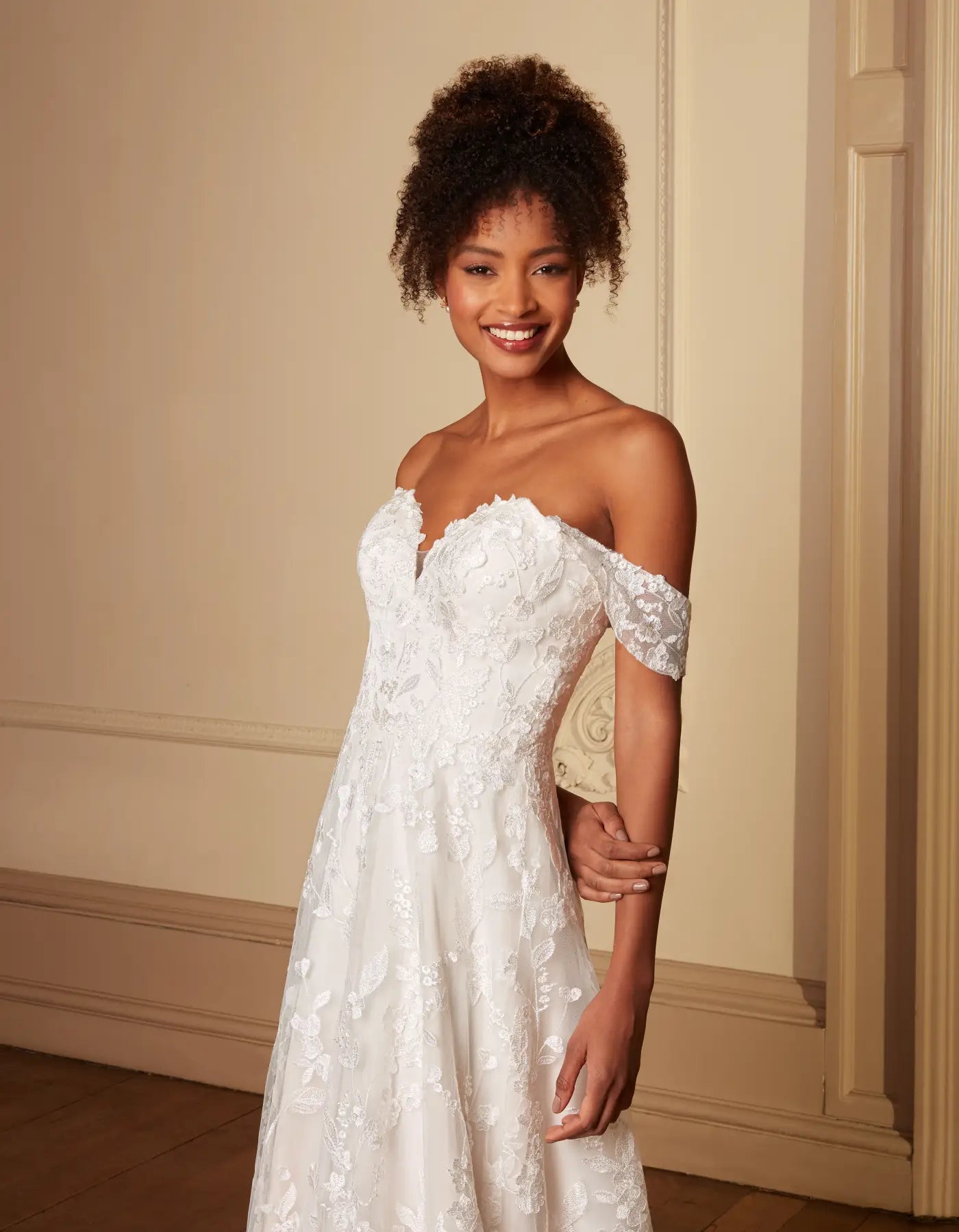 DingJiDress off-the-shoulder soft a-line with floral lace