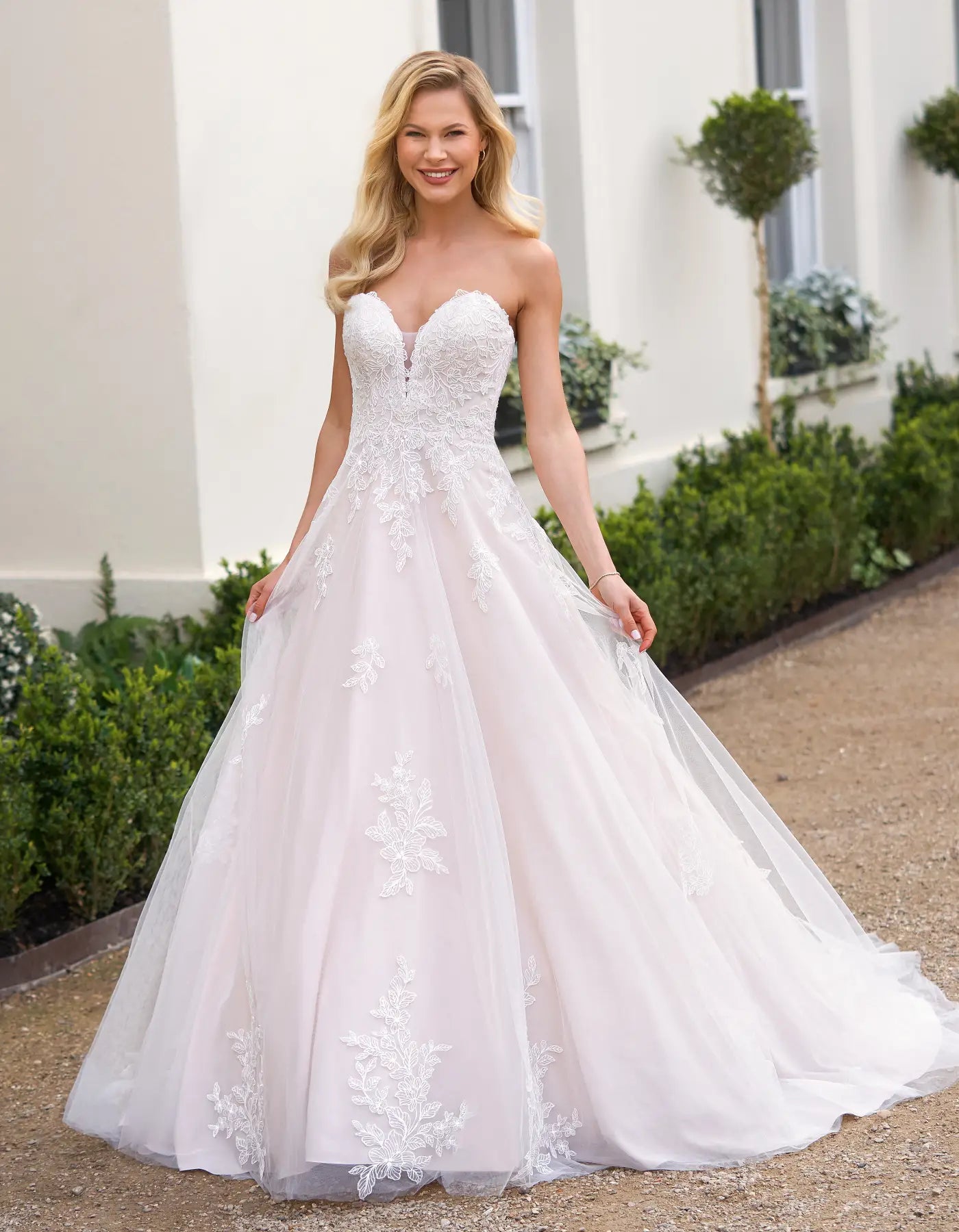 DingJiDress soft blush a-line with strapless bodice and lace