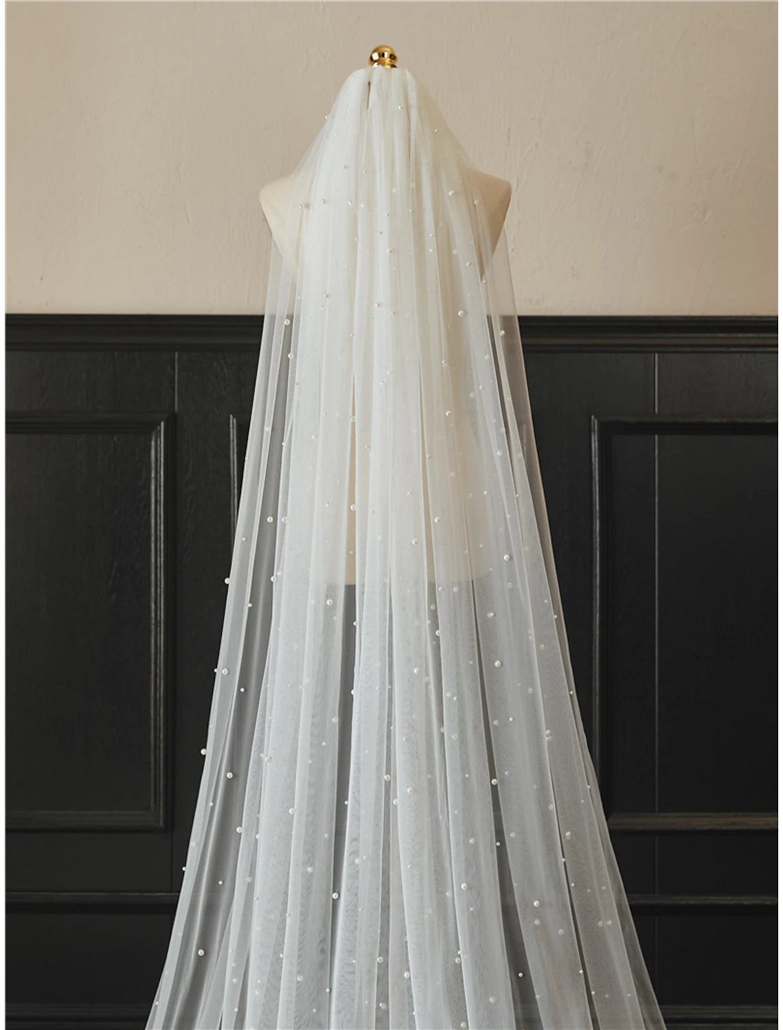 DingJiDress One-tier Pearls Wedding Veil Cathedral Veils with Faux Pearl Size: 300 Tulle