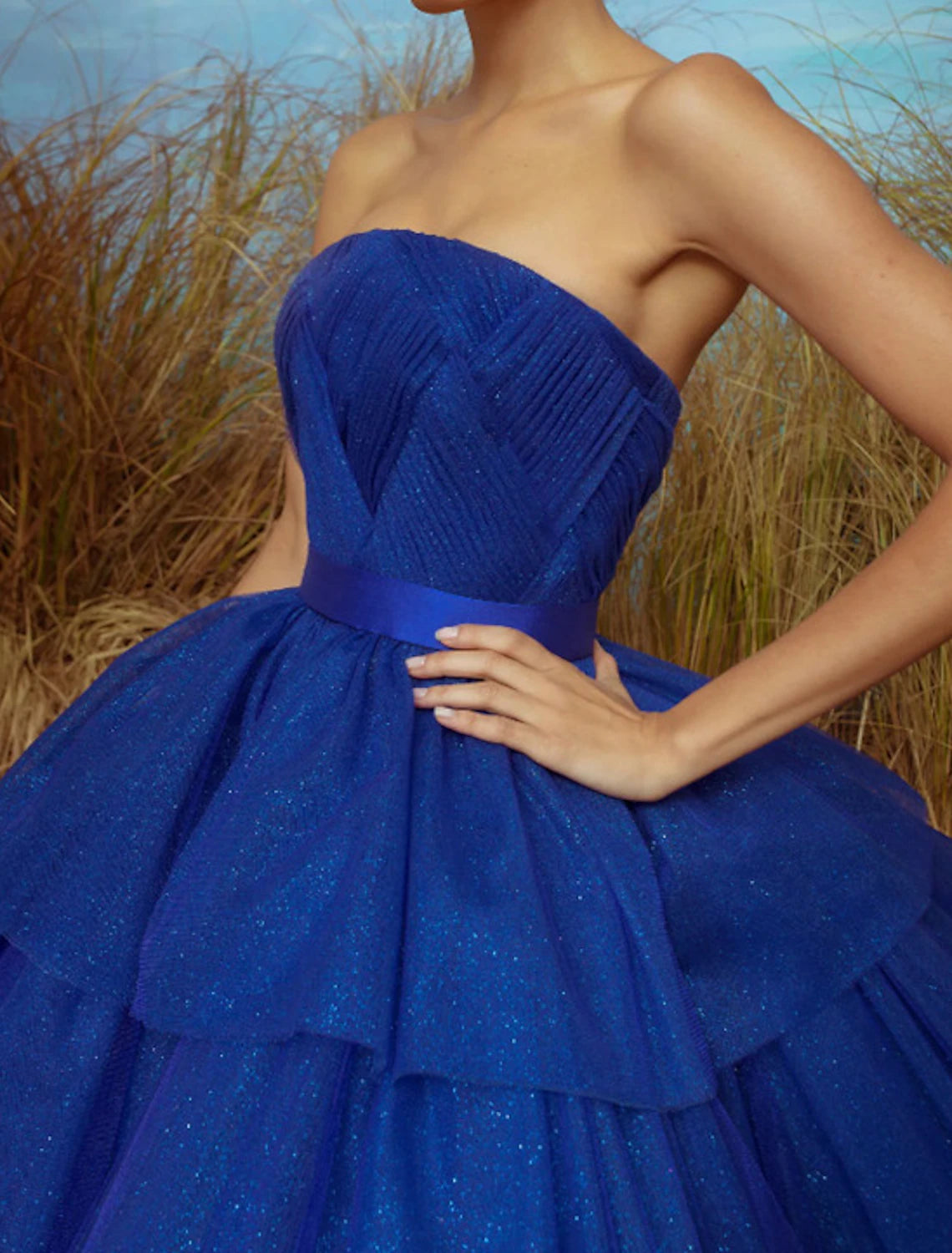 Ball Gown Cocktail Dresses 1950s Dress Engagement Prom Ankle Length Sleeveless Strapless Tulle with Sash / Ribbon Sequin Tiered