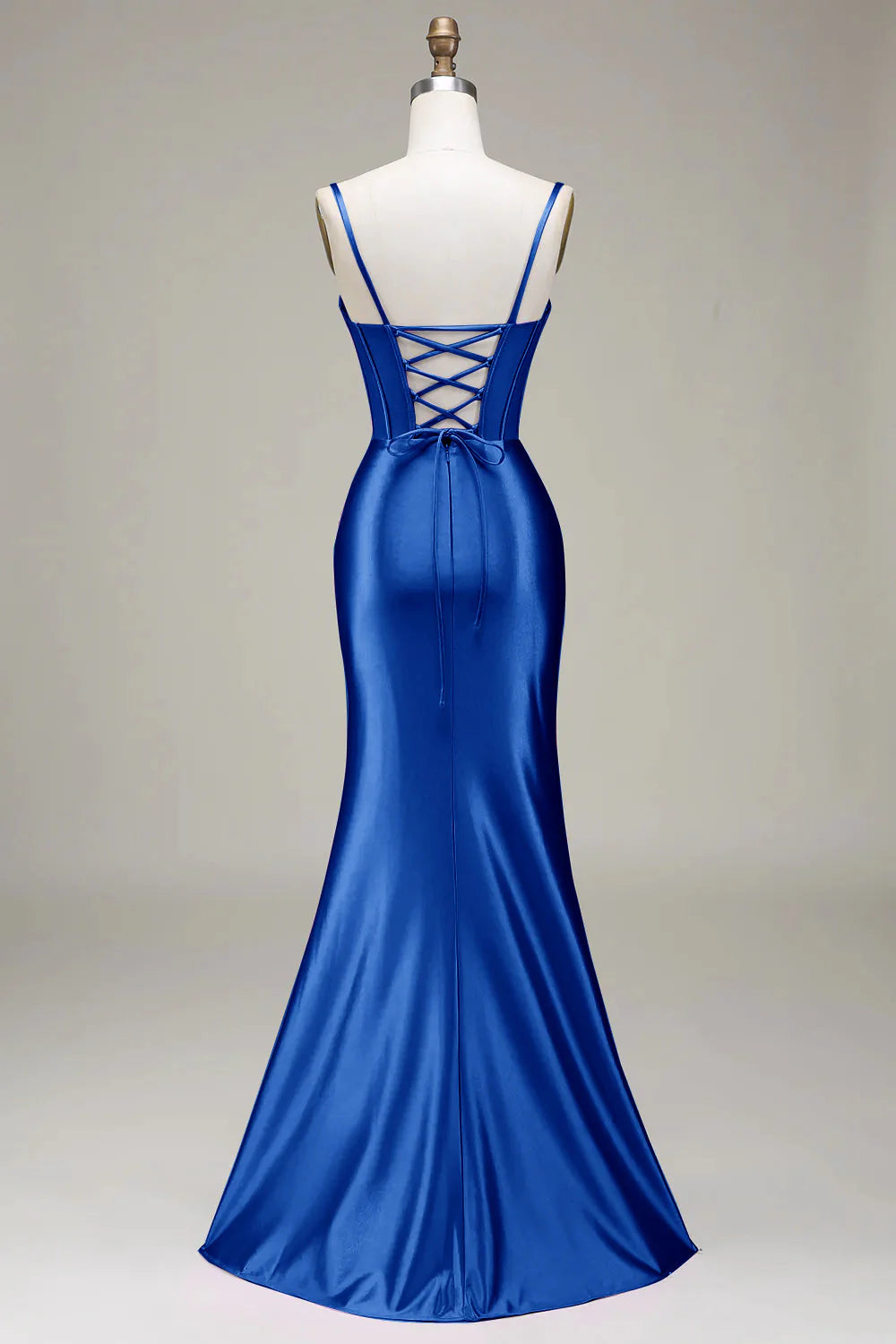 DingJiDress Royal Blue Mermaid Spaghetti Straps Long Prom Dress With Slit