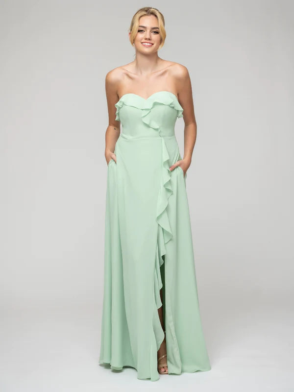 A Line Chiffon Strapless Bridesmaid Dresses With Ruffles