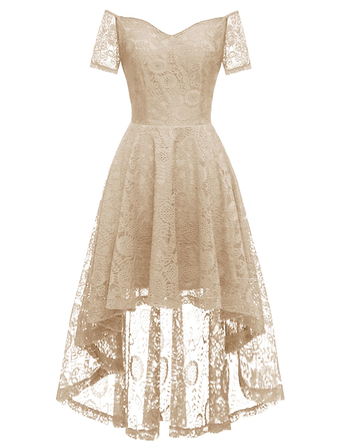 A-Line Cocktail Dresses Vintage Dress Graduation Party Wear Knee Length Short Sleeve Off Shoulder Lace with Pleats