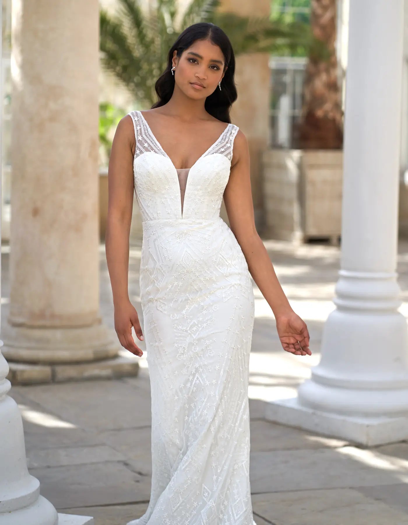 DingJiDress an art deco inspired sheath with plunging neckline