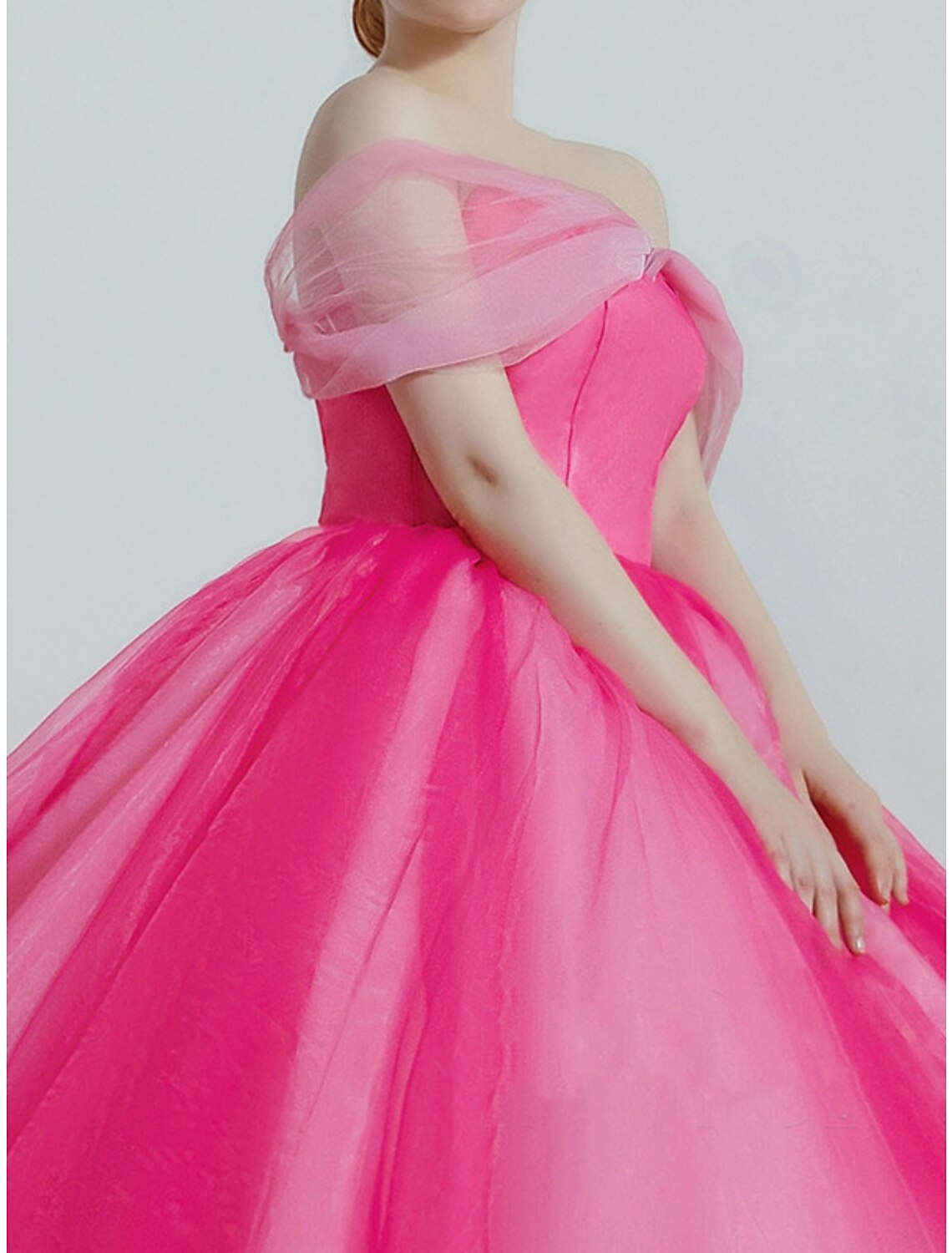 Ball Gown Prom Dresses Luxurious Dress Quinceanera Prom Sweep / Brush Train Short Sleeve Off Shoulder Organza with Sleek Pleats