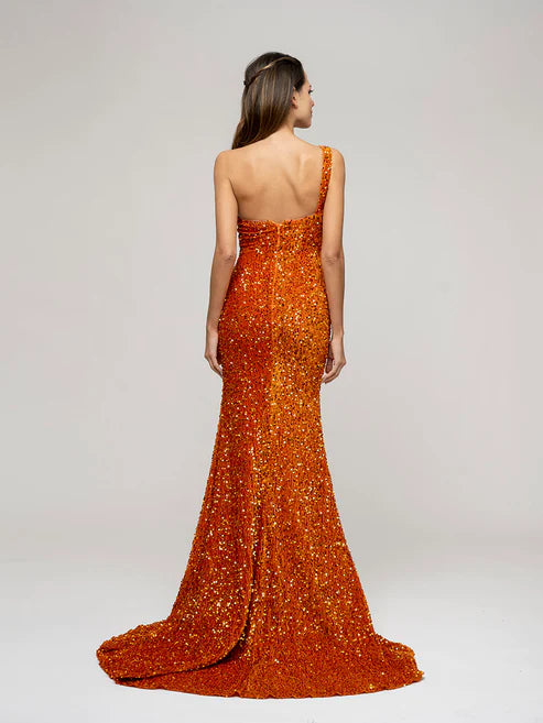 DingJiDress One Shoulder Backless Glitter Sequin Fitted Prom Dresses