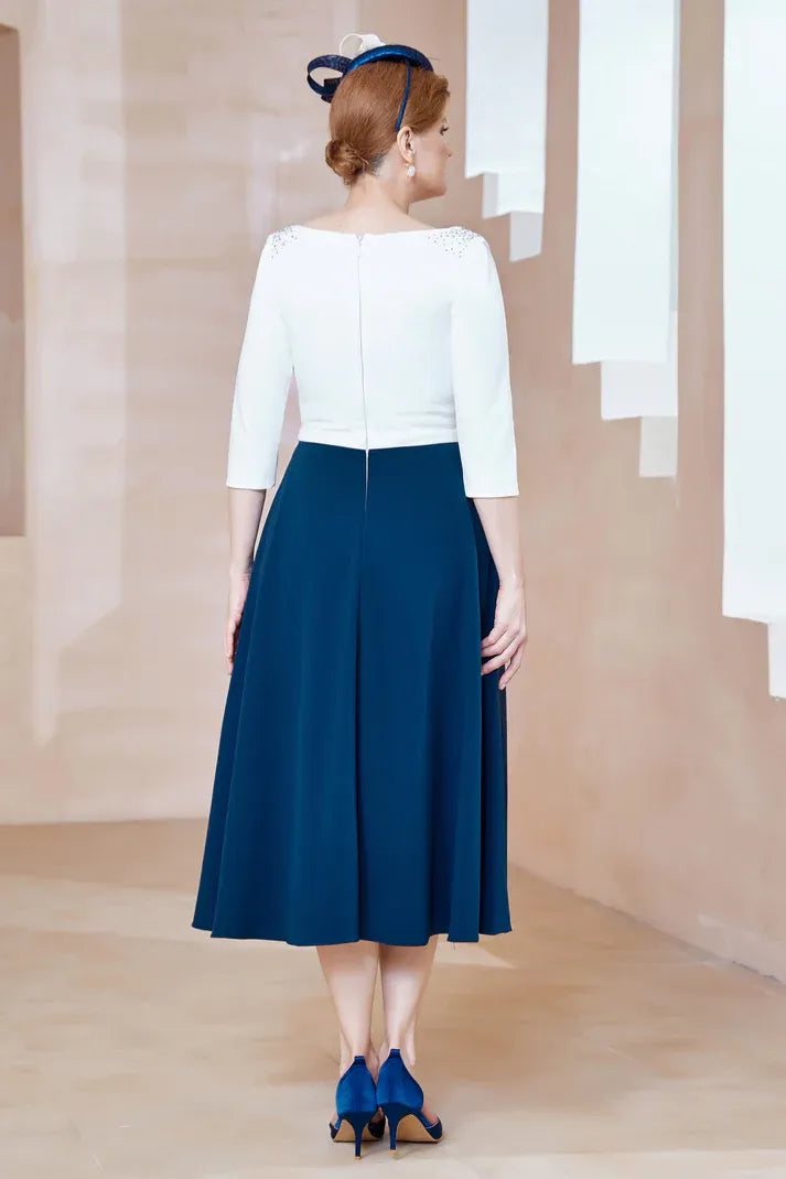 DingJiDress November December Autumn Winter Wedding Guest Dress Rhinestone Scoop Neck Tea-Length Dress Mother of the Groom / Bride Dresses