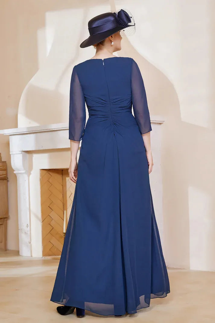 DingJiDress November December Autumn Winter Wedding Guest Dress V-Neck Ruffles Chiffon Long Dress Mother of the Groom / Bride Dresses