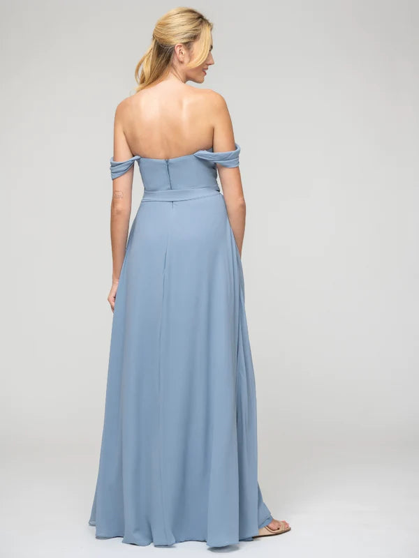Slit A Line Chiffon Off The Shoulder Bridesmaid Dresses