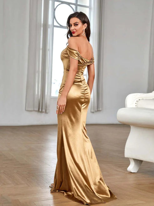 DingJiDress Sexy Off the Shoulder Slit Evening Prom Dresses