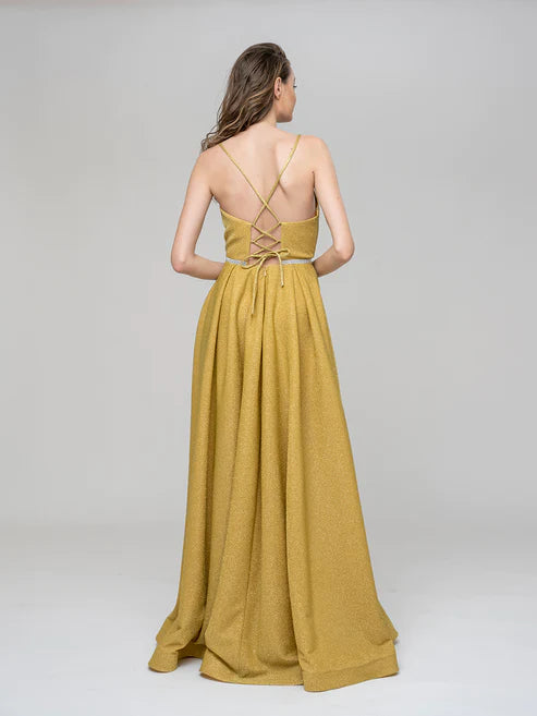 DingJiDress Spaghetti Strap Metallic Glitter Sweetheart Prom Dresses