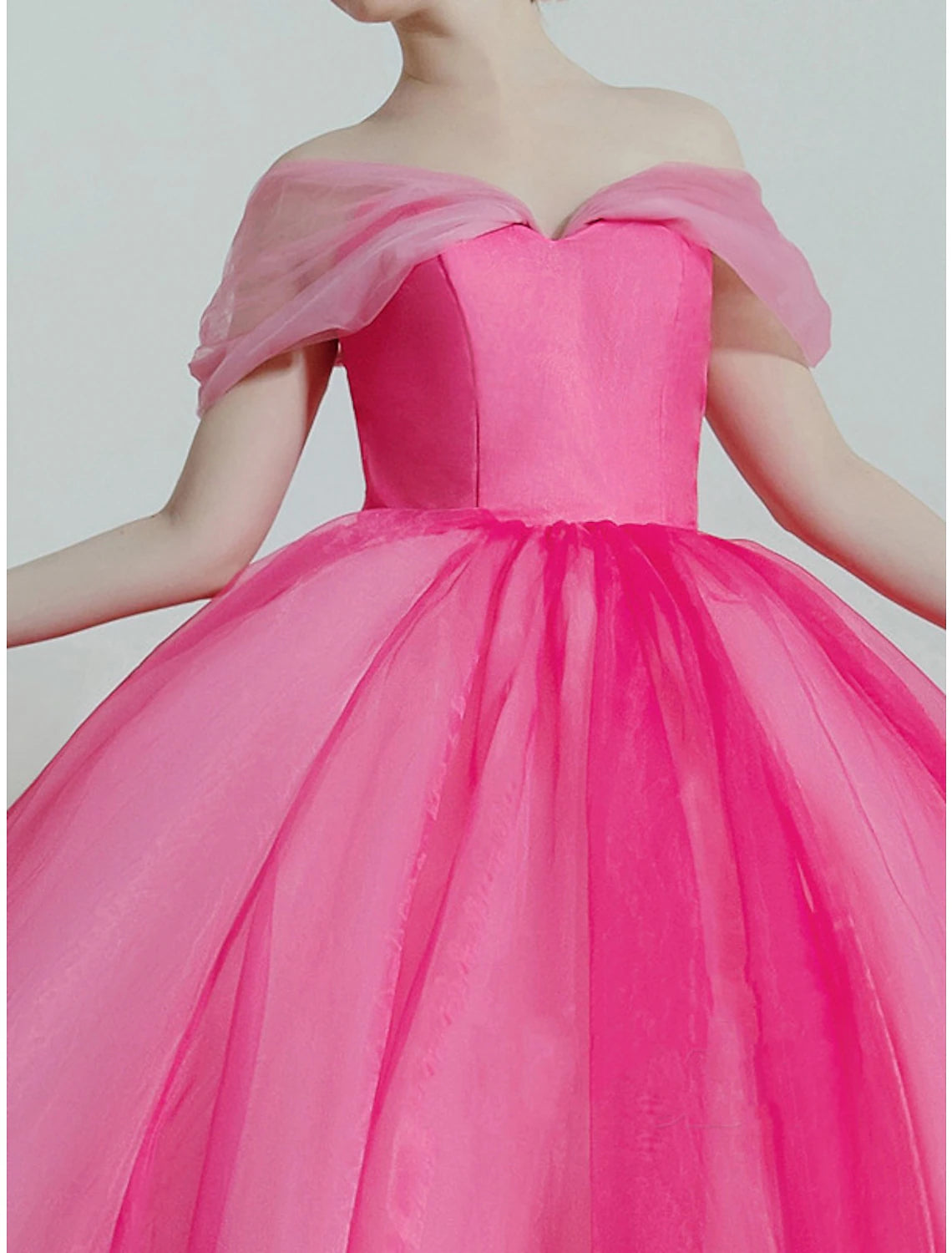 Ball Gown Prom Dresses Luxurious Dress Quinceanera Prom Sweep / Brush Train Short Sleeve Off Shoulder Organza with Sleek Pleats