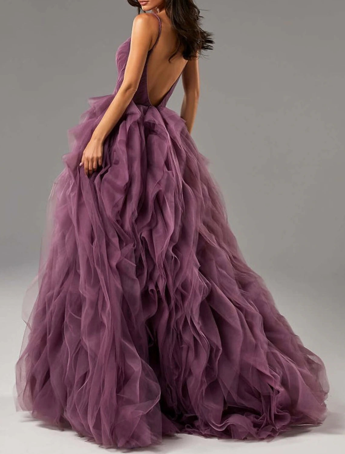 Ball Gown Party Dress Beautiful Back Elegant Prom Formal Evening Dress V Neck Sleeveless Sweep / Brush Train Tulle with Ruffles