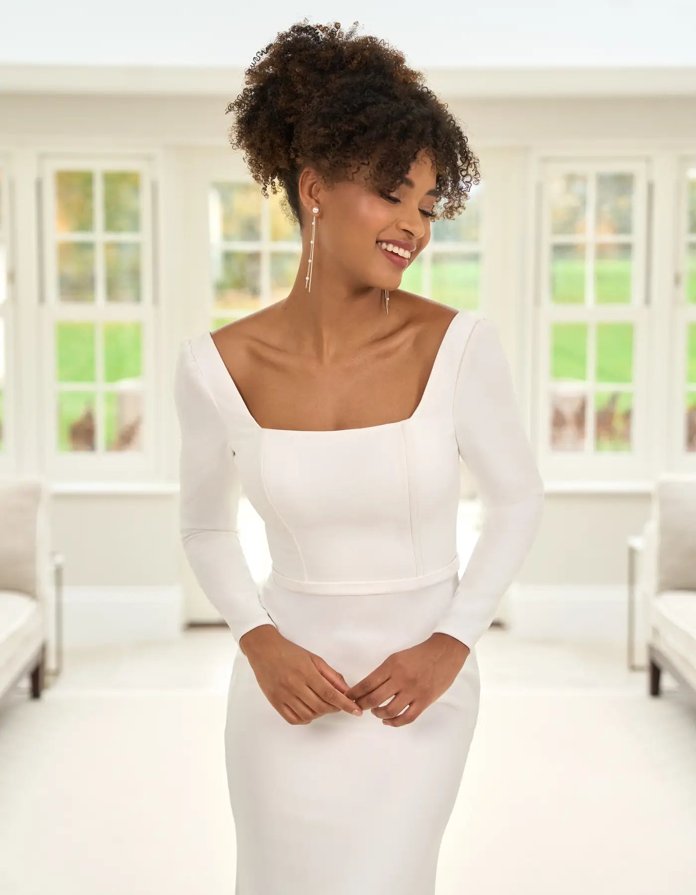 DingJiDress a simple long sleeve crepe sheath