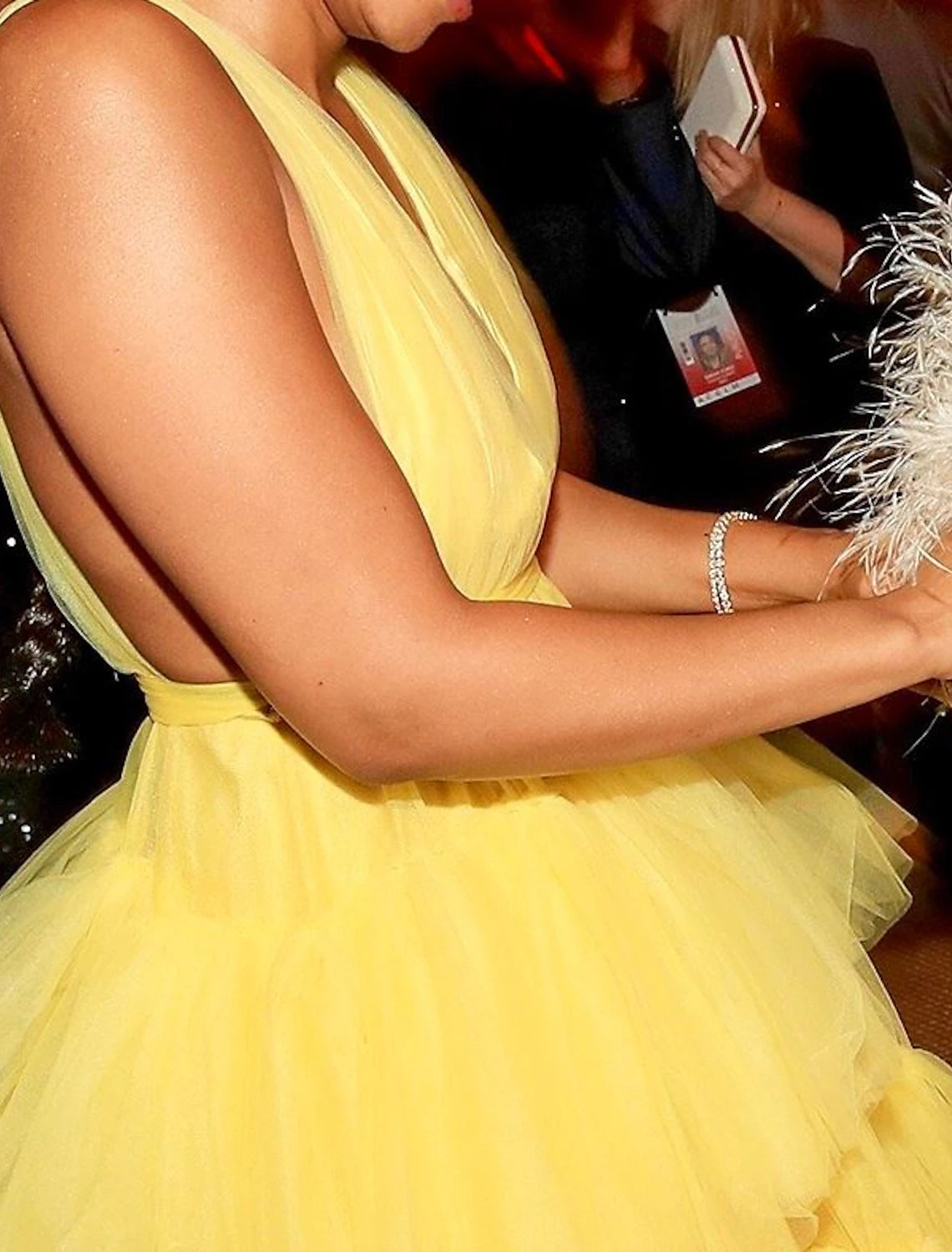 A-Line Celebrity Style Sexy Prom Formal Evening Dress V Neck Sleeveless Floor Length Tulle with Tier