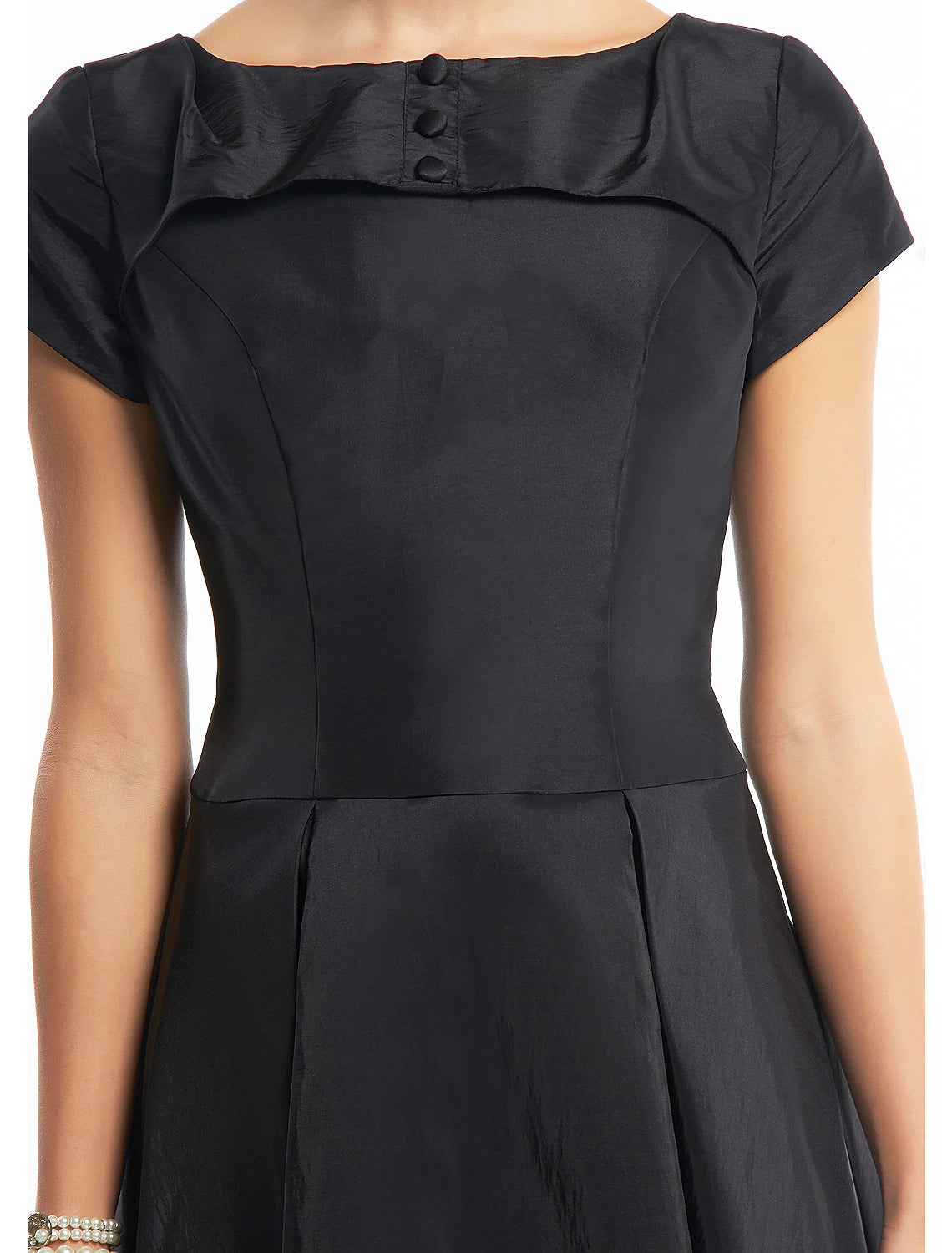 A-Line Vintage Dress Homecoming Wedding Guest Tea Length Short Sleeve Boat Neck Taffeta with Buttons