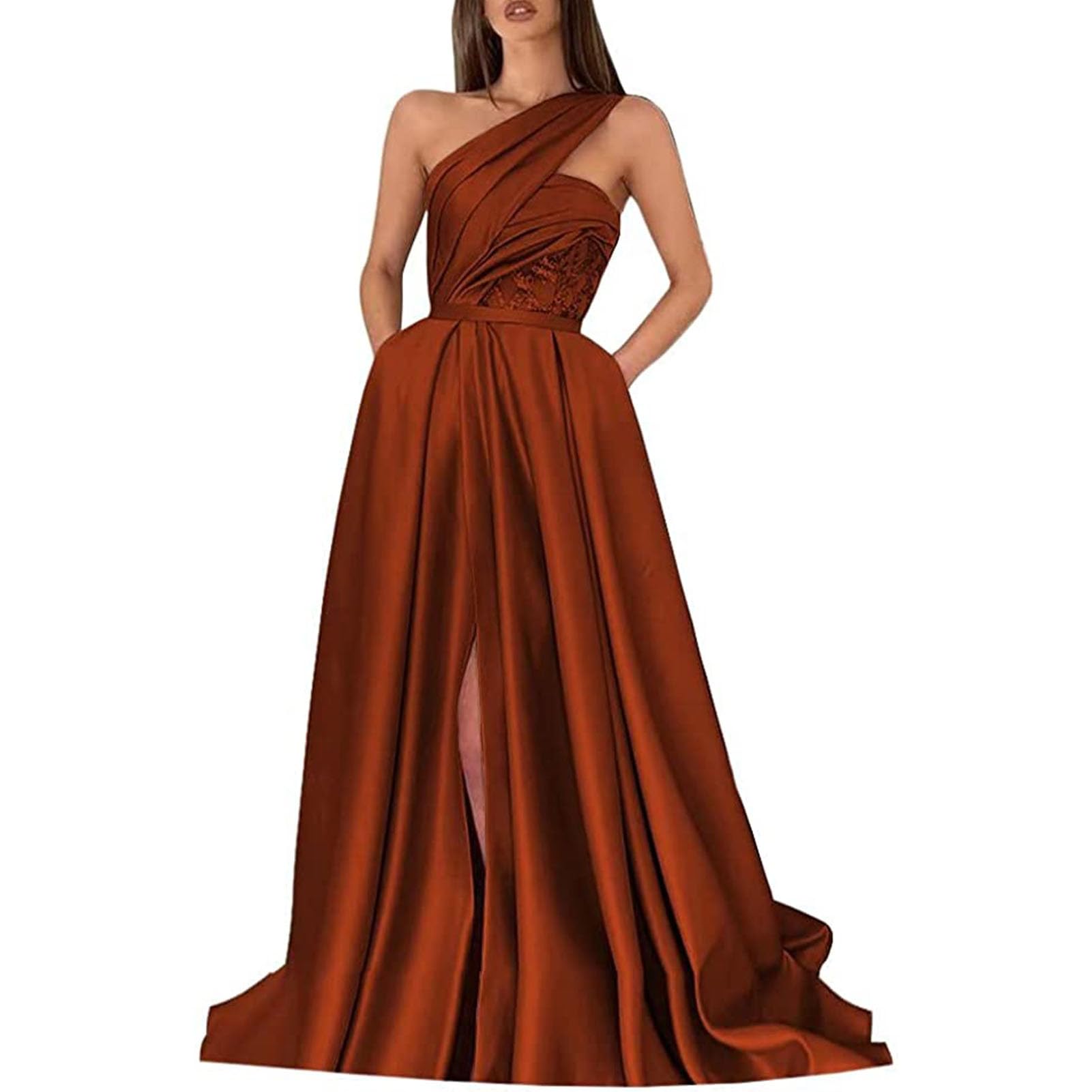 A-Line Evening Gown Celebrity Style Dress Formal Floor Length Sleeveless One Shoulder Satin with Ruched Slit
