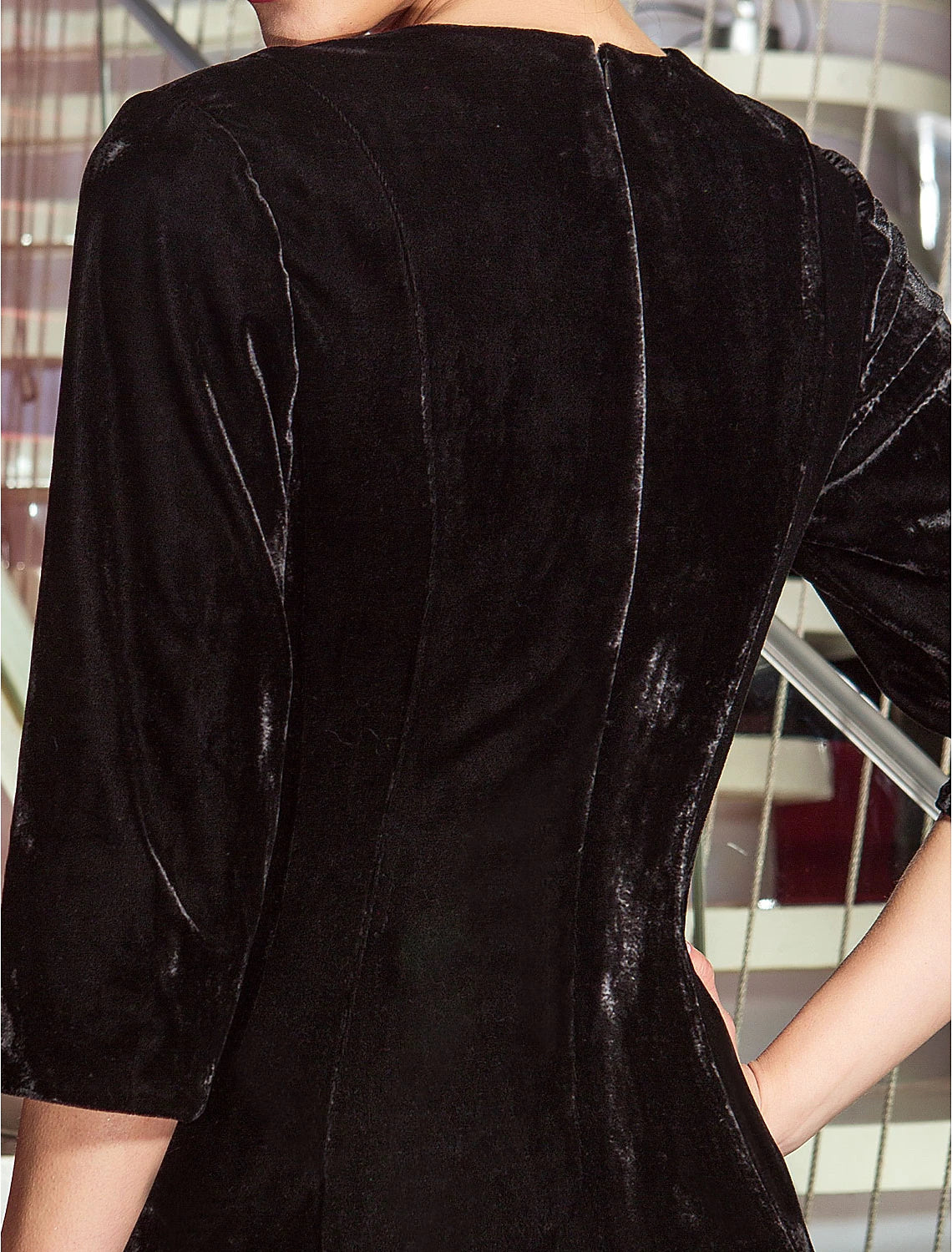 A-Line Vintage Dress Wedding Guest Formal Evening Floor Length 3/4 Length Sleeve Jewel Neck Velvet with Pleats