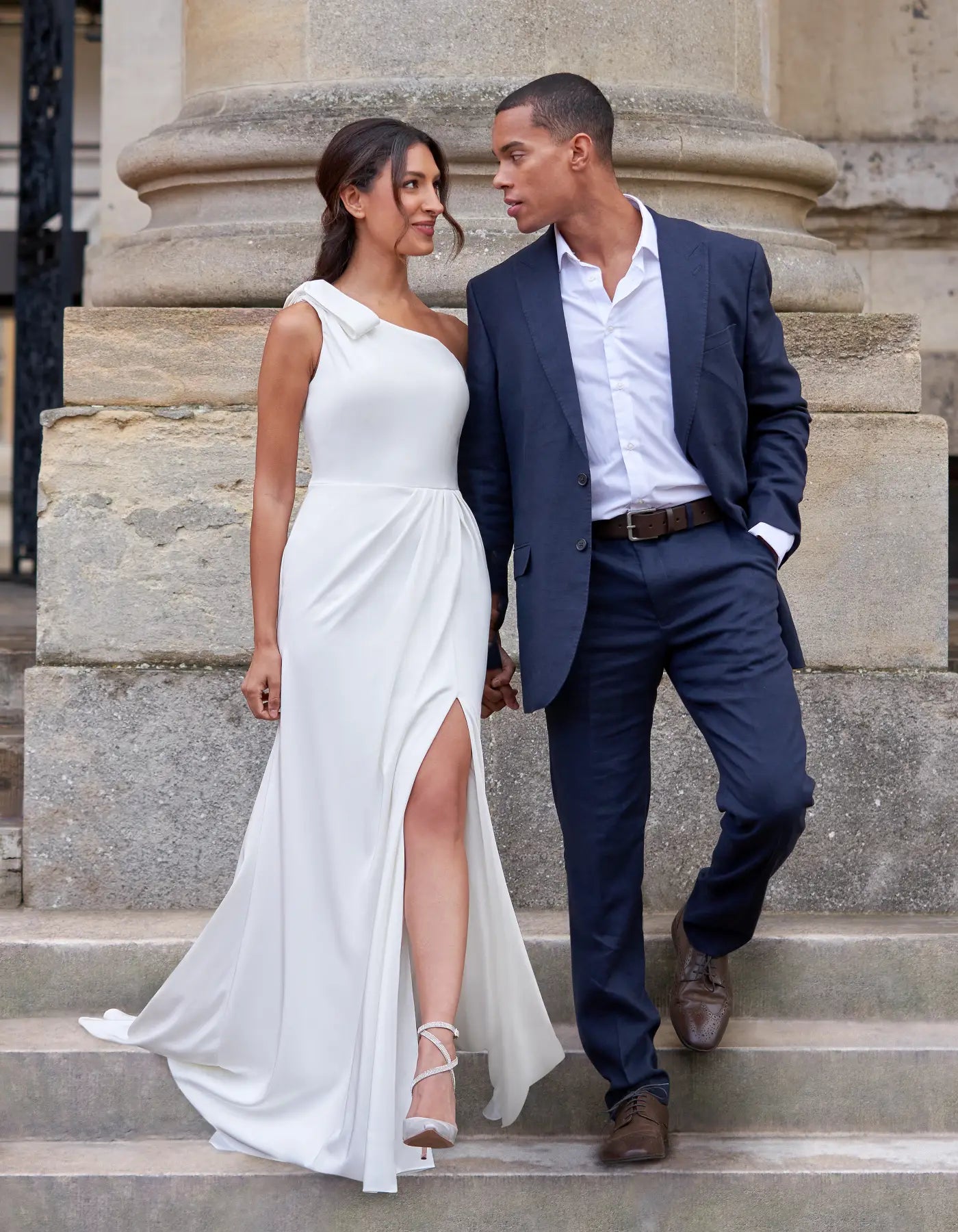 DingJiDress a one shoulder sheath with split skirt