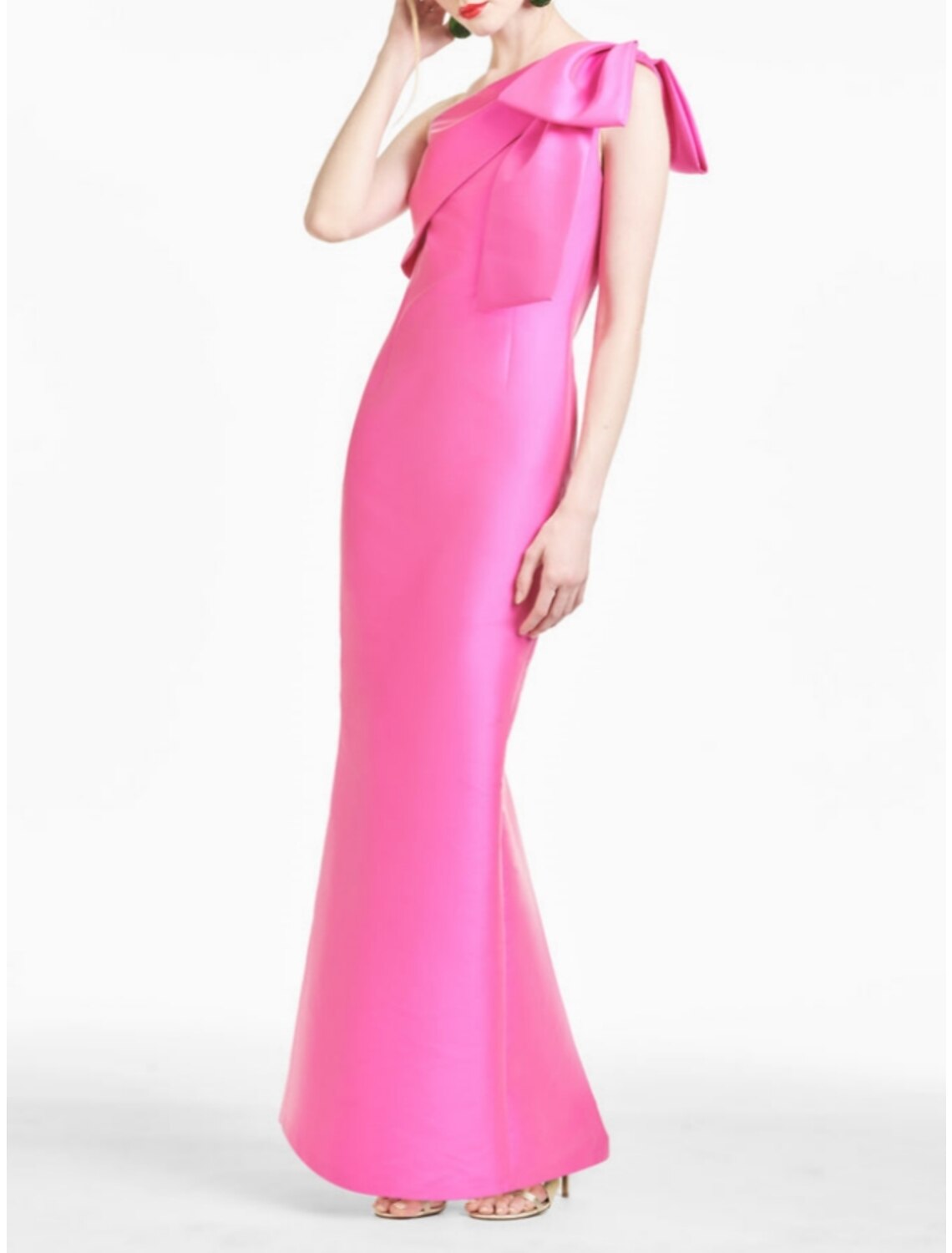 Sheath / Column Evening Gown Elegant Dress Formal Ankle Length Sleeveless One Shoulder Satin with Bow(s) Slit