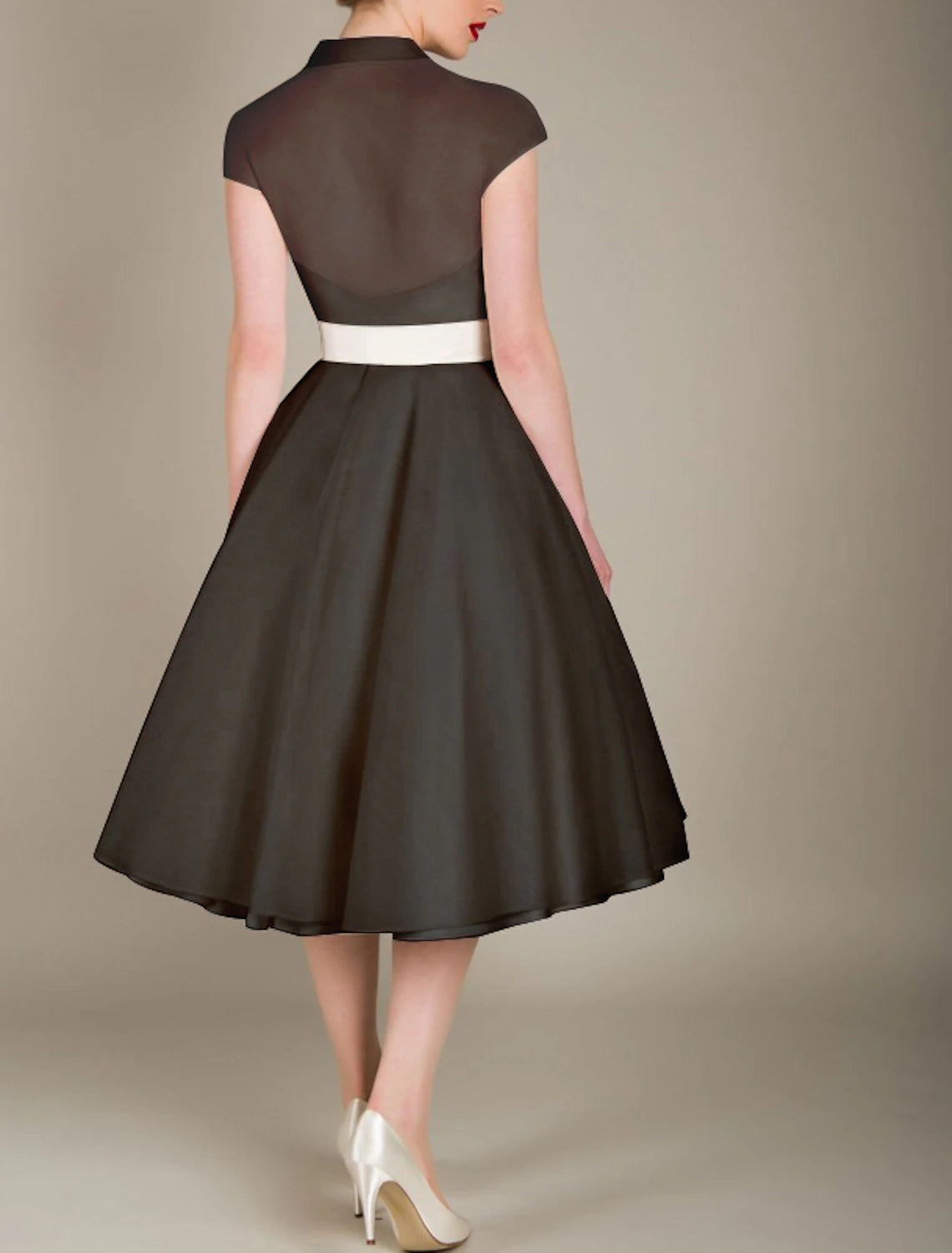 A-Line Cocktail Dresses 1950s Dress Graduation Knee Length Sleeveless V Neck Wednesday Addams Family Tulle with Sash / Ribbon