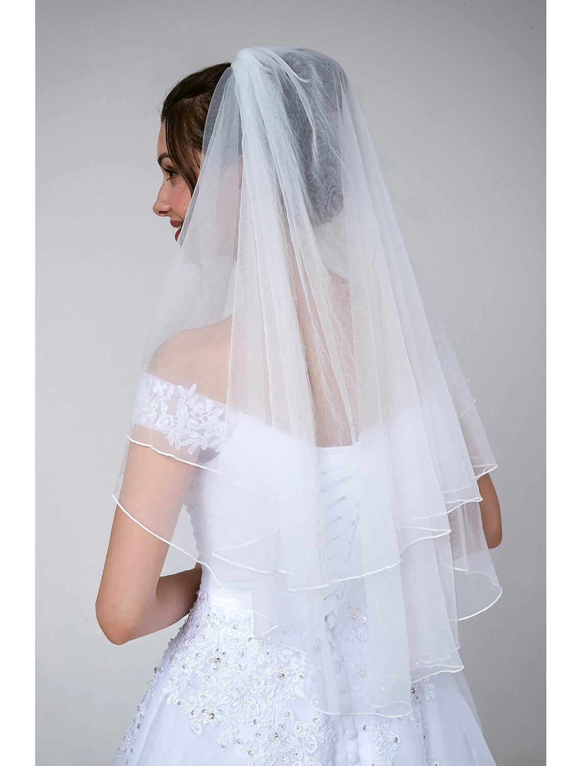 DingJiDress Two-tier Classic & Timeless / Glamorous & Dramatic Wedding Veil Elbow Veils with Solid Tulle
