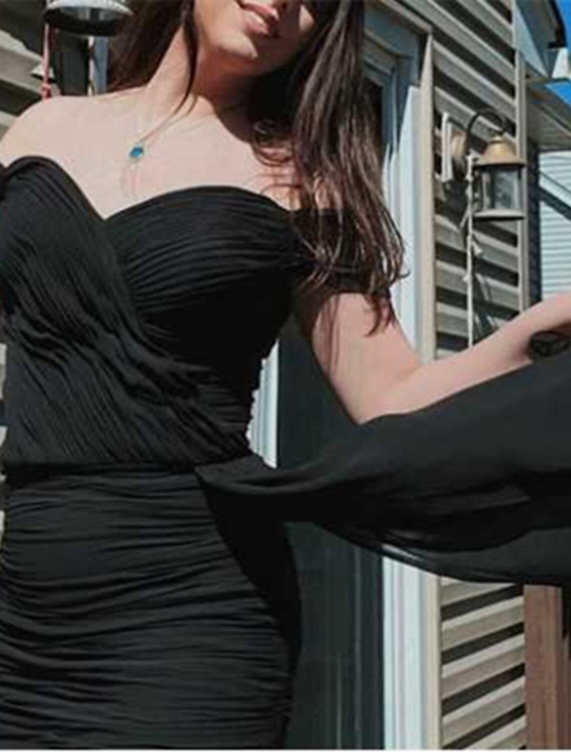 Sheath / Column Party Dresses Celebrity Style Dress Homecoming Cocktail Party Short / Mini Sleeveless Off Shoulder Stretch Chiffon with Ruched