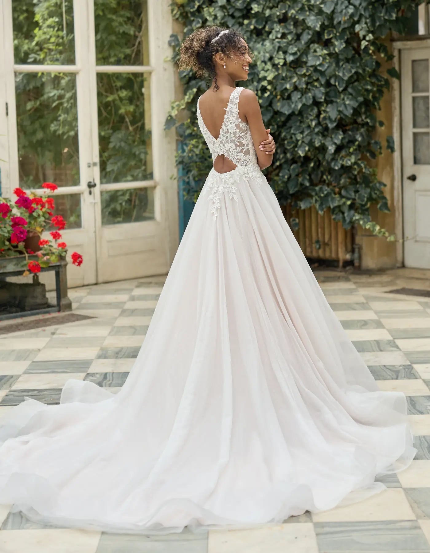 a sparkling glitter a-line with lace