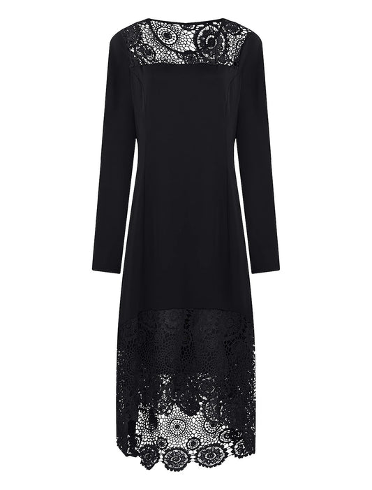 A-Line Cocktail Dresses Plus Size Dress Party Wear Wedding Guest Ankle Length Long Sleeve Jewel Neck Spandex with Lace