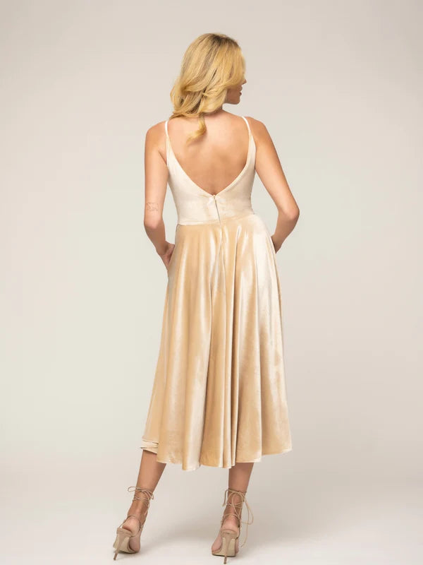 DingJiDress Spaghetti Strap A Line Tea Length Velvet Dress Bridesmaid Dresses