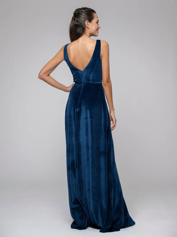 DingJiDress Sleeveless V-neck Velvet Maxi Dress Bridesmaid Dresses