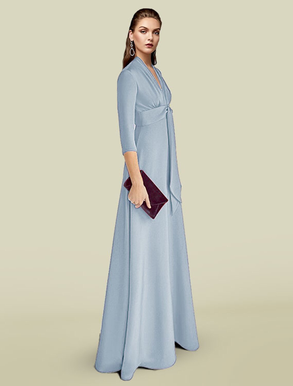 A-Line Mother of the Bride Dress Elegant V Neck Floor Length Charmeuse Sleeve with Ruching