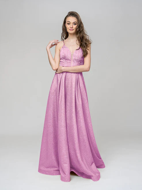 DingJiDress Spaghetti Strap Metallic Glitter Sweetheart Prom Dresses