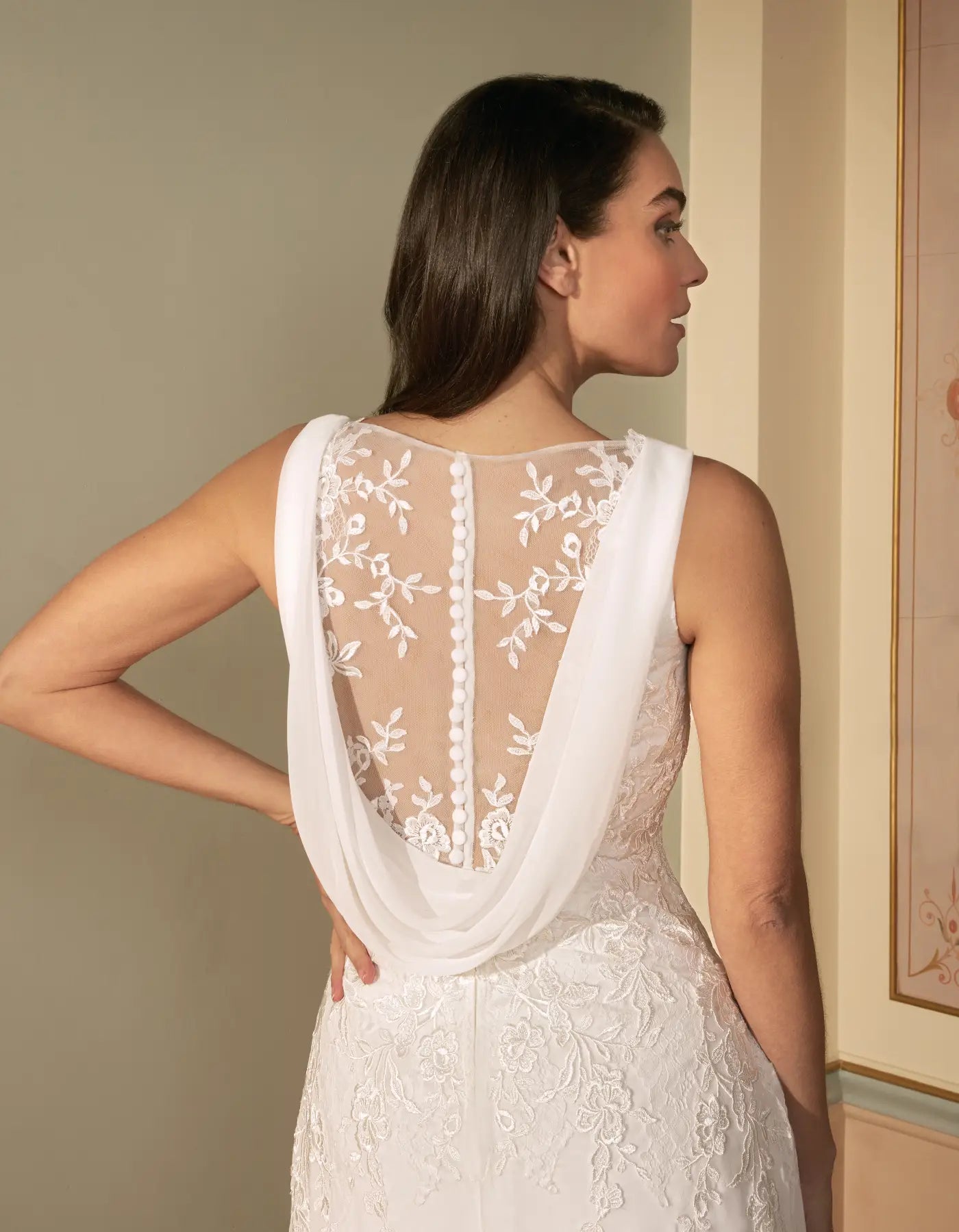 DingJiDress a lightweight lace a-line with striking cowl back Wedding Dresses