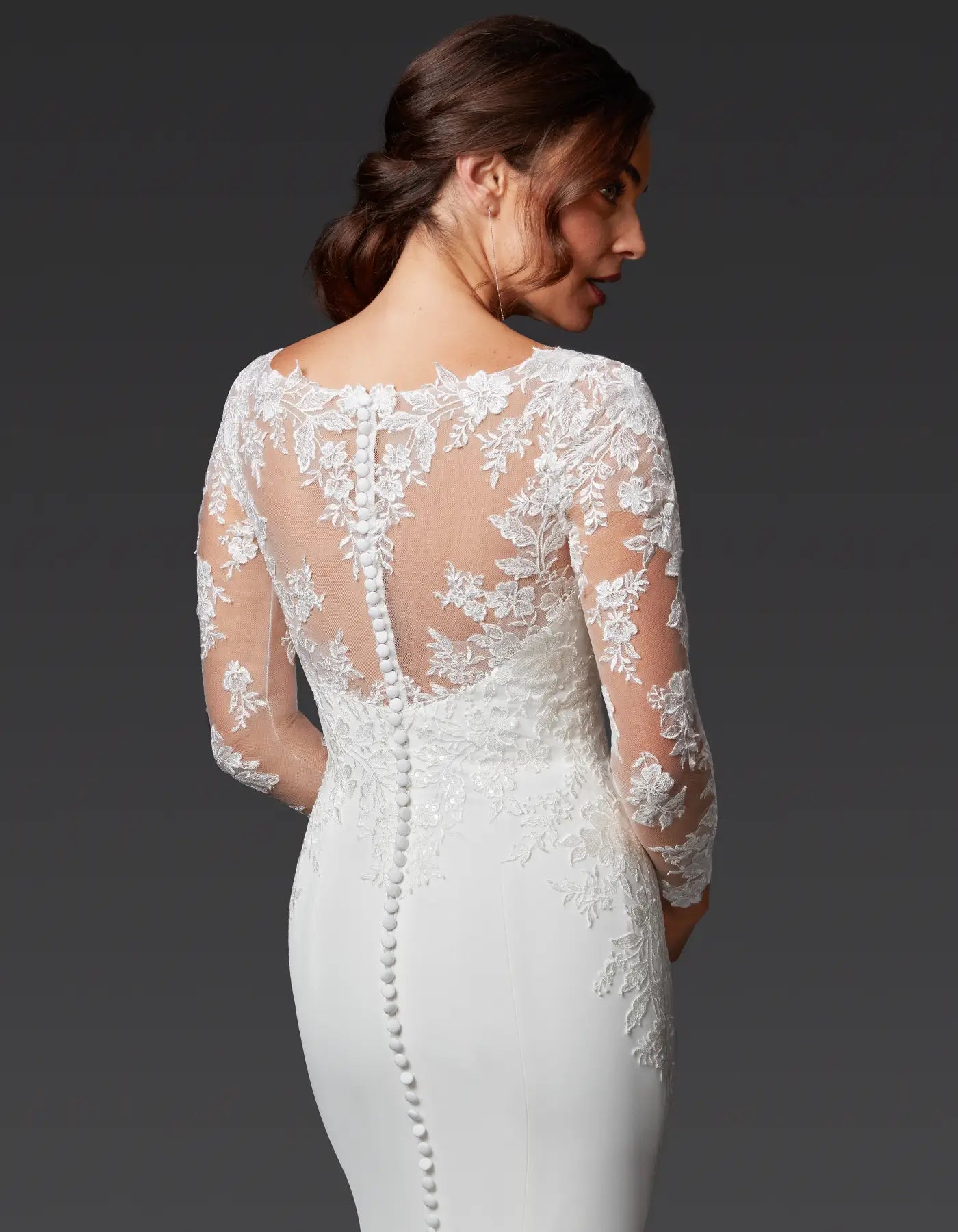 DingJiDress a crepe and lace sheath with full-length sleeves Wedding Dresses