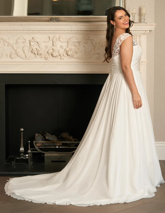 DingJiDress a slim a-line in chiffon and floral lace