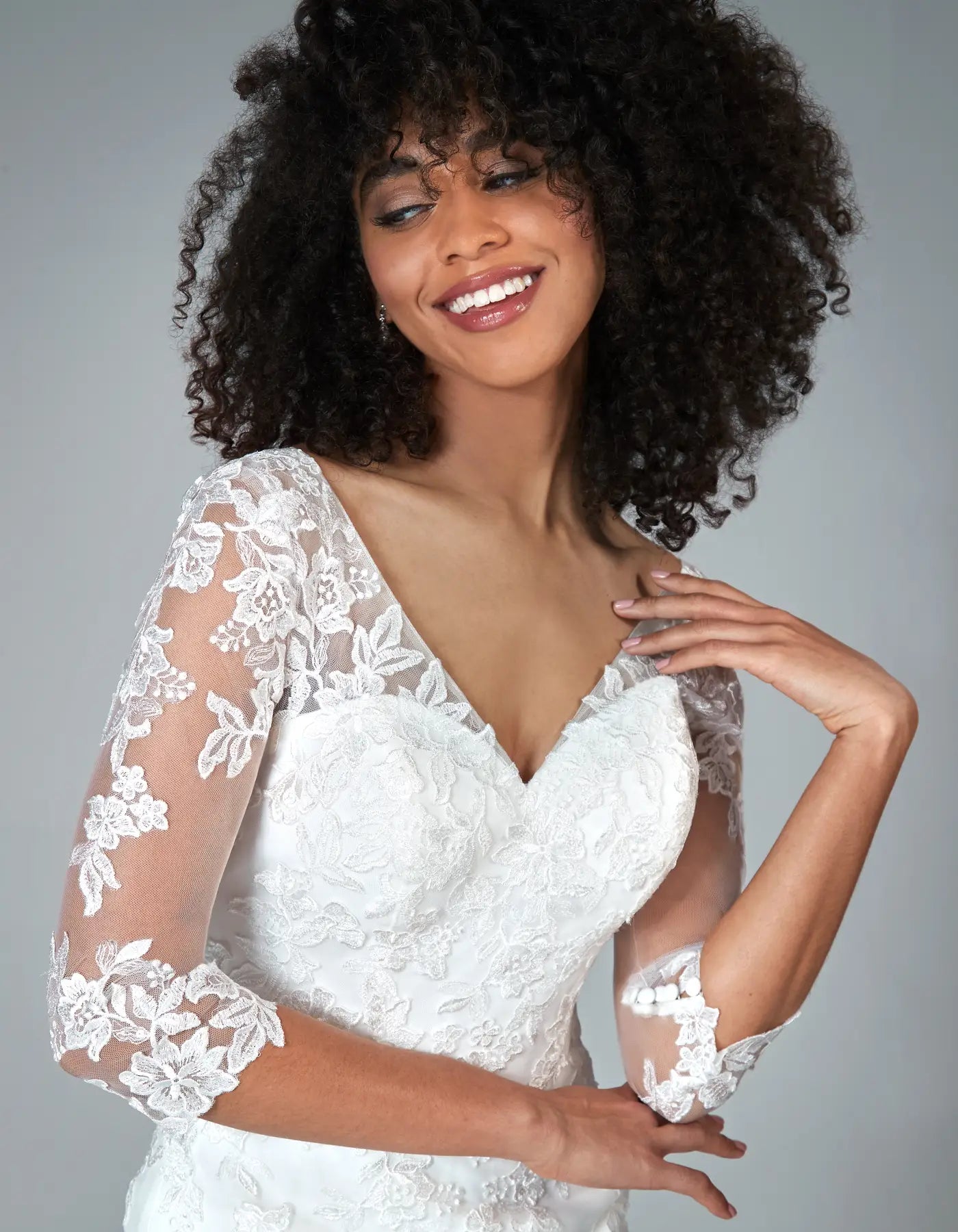 DingJiDress a floral lace mermaid gown with sleeves Wedding Dresses