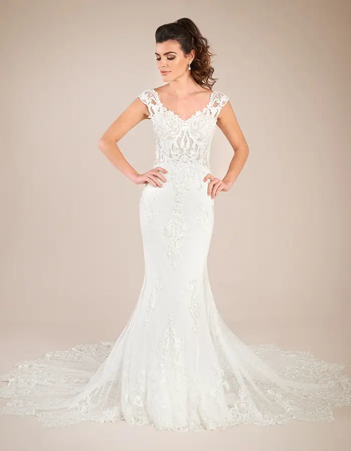 DingJiDress an ornate sheath gown with statement train Wedding Dresses